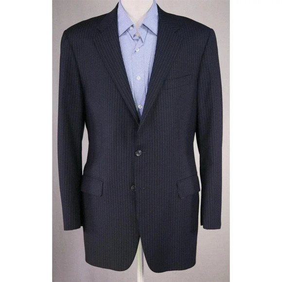 Hickey-Freeman Current Lindsey Navy Blue Pinstripe 2-Btn Suit Jacket Blazer 42L - Picture 2 of 9